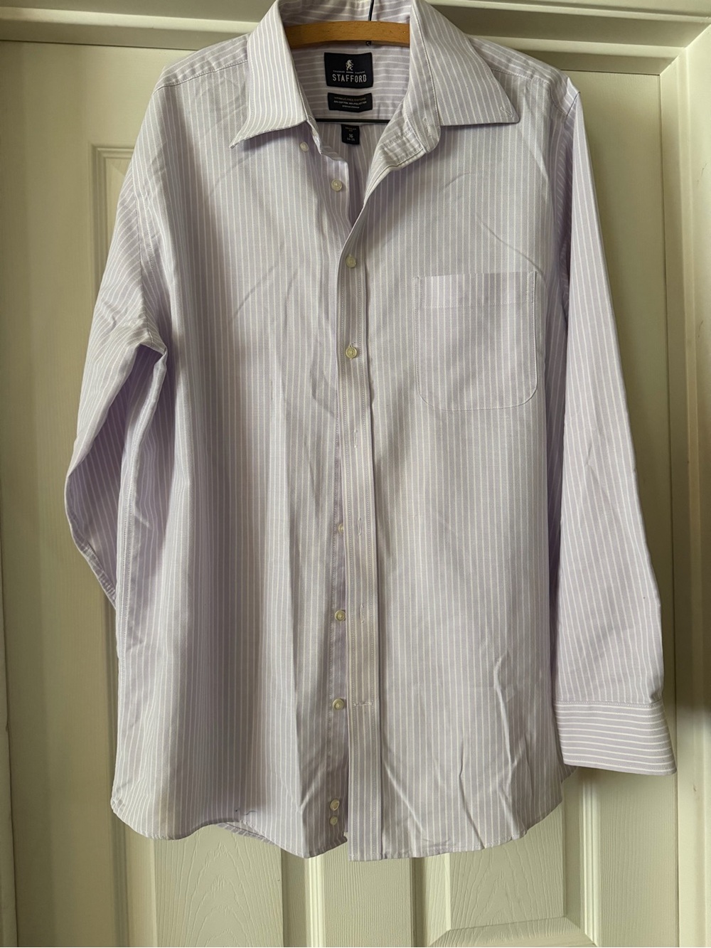 Stafford Men’s Light Purple Pinstripe Button-Down Shirt